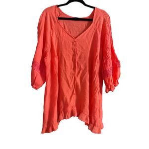 Unique Spectrum Women's Plus Size Coral Orange Crochet Boho Top Size 3X